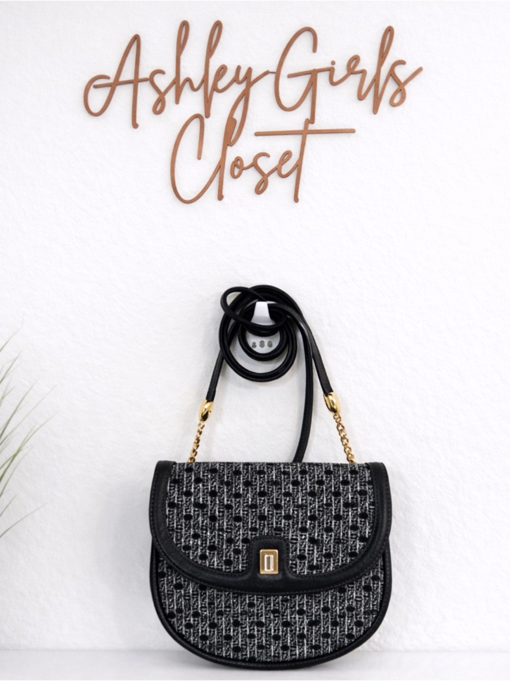 Designer-Inspired Black Patterned Crossbody Bag